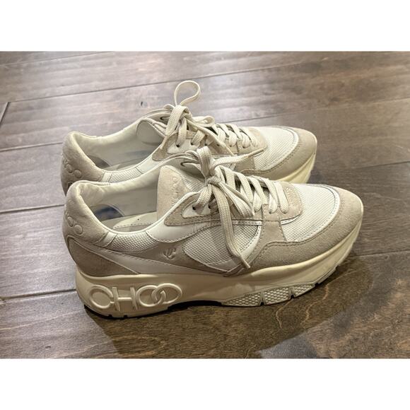 Jimmy Choo Womens Optical White Suede Landon Onss Sneakers Shoes Size 38 - Picture 5 of 15